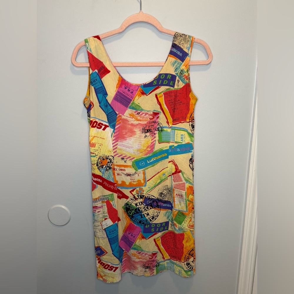 Jams World Retro Lufthansa Airline Ticket Print Vintage Mini Dress Size 3